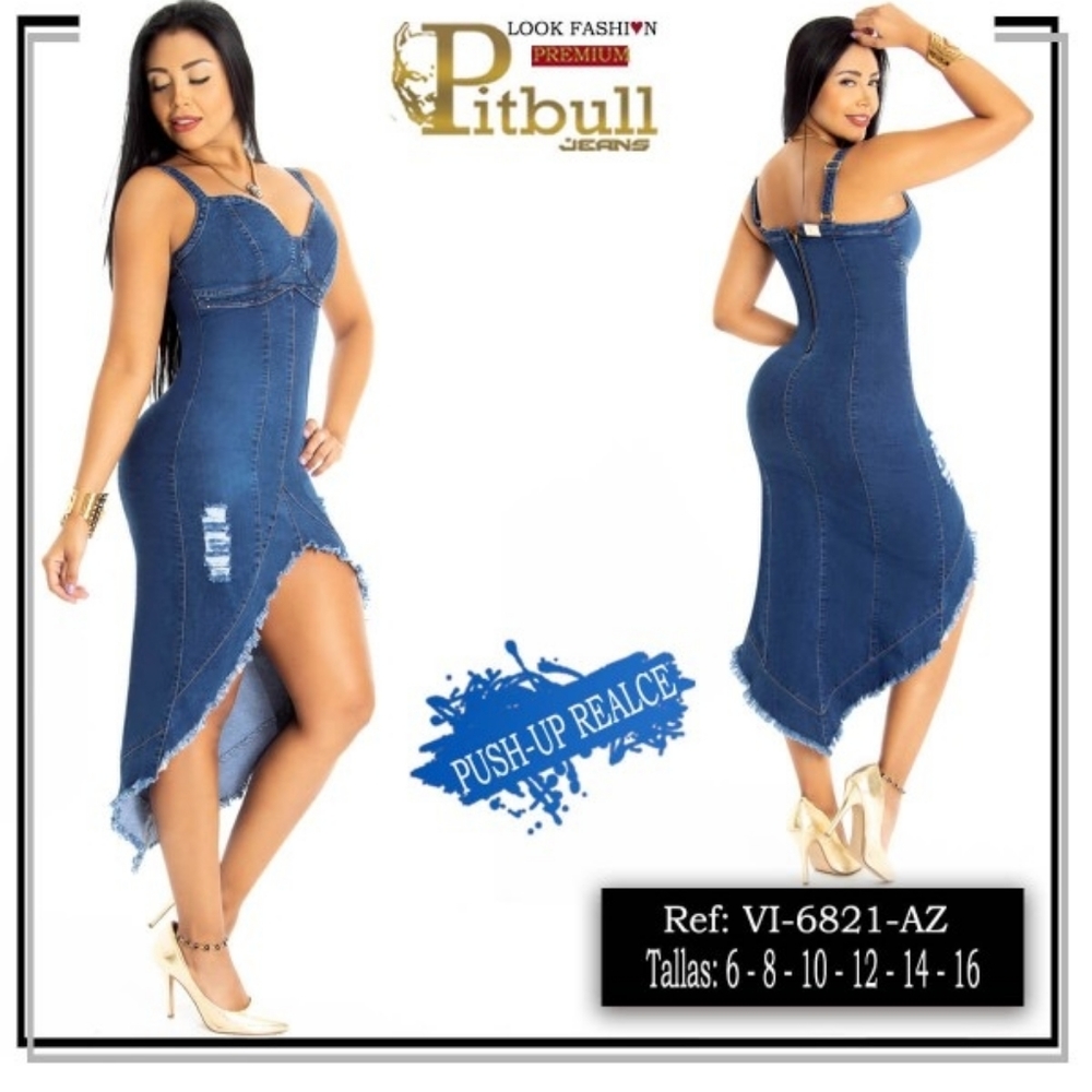 🔥PIT-BULL, Colombian Women’s Summer Hi-Low Midi Denim Dress💜